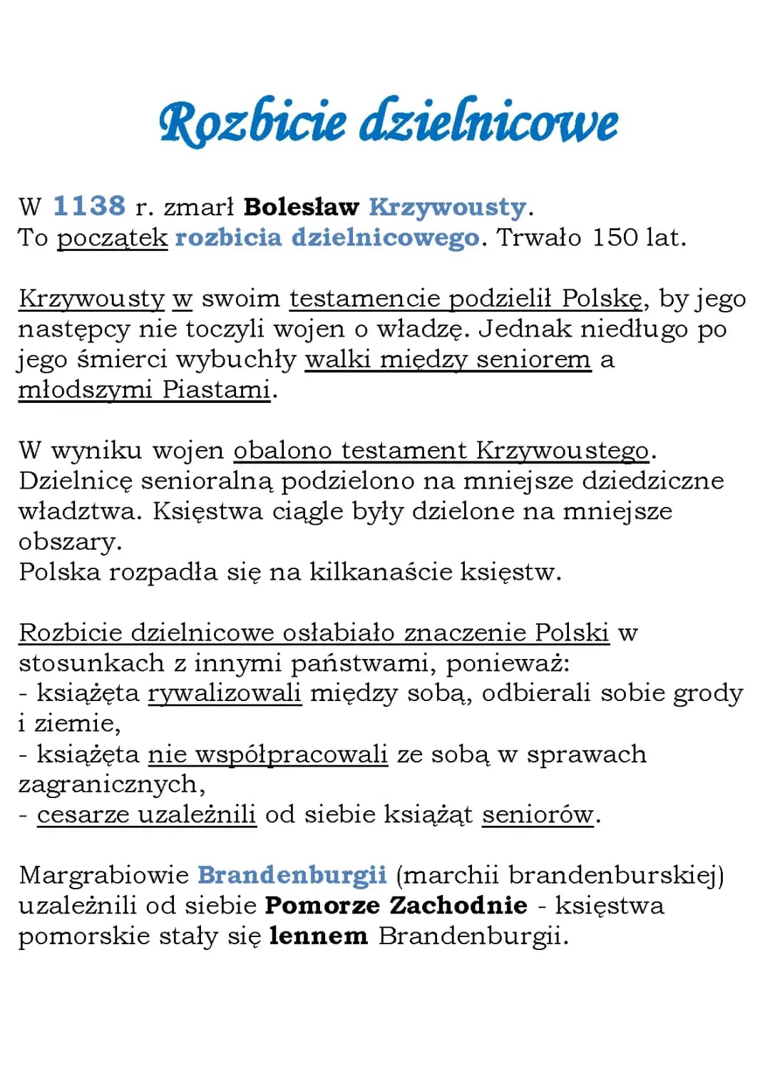 Rozbicie dzielnicowe - skutki, podział i bitwa pod Legnicą