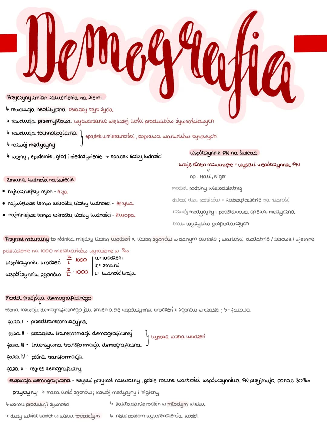 ▪Demografia"
·rewolucja neolityczna osiadły tryb życia
↳ rewolucja przemysłowa wytwarzanie większej ilości produktów żywnościowych
↳ rewoluc