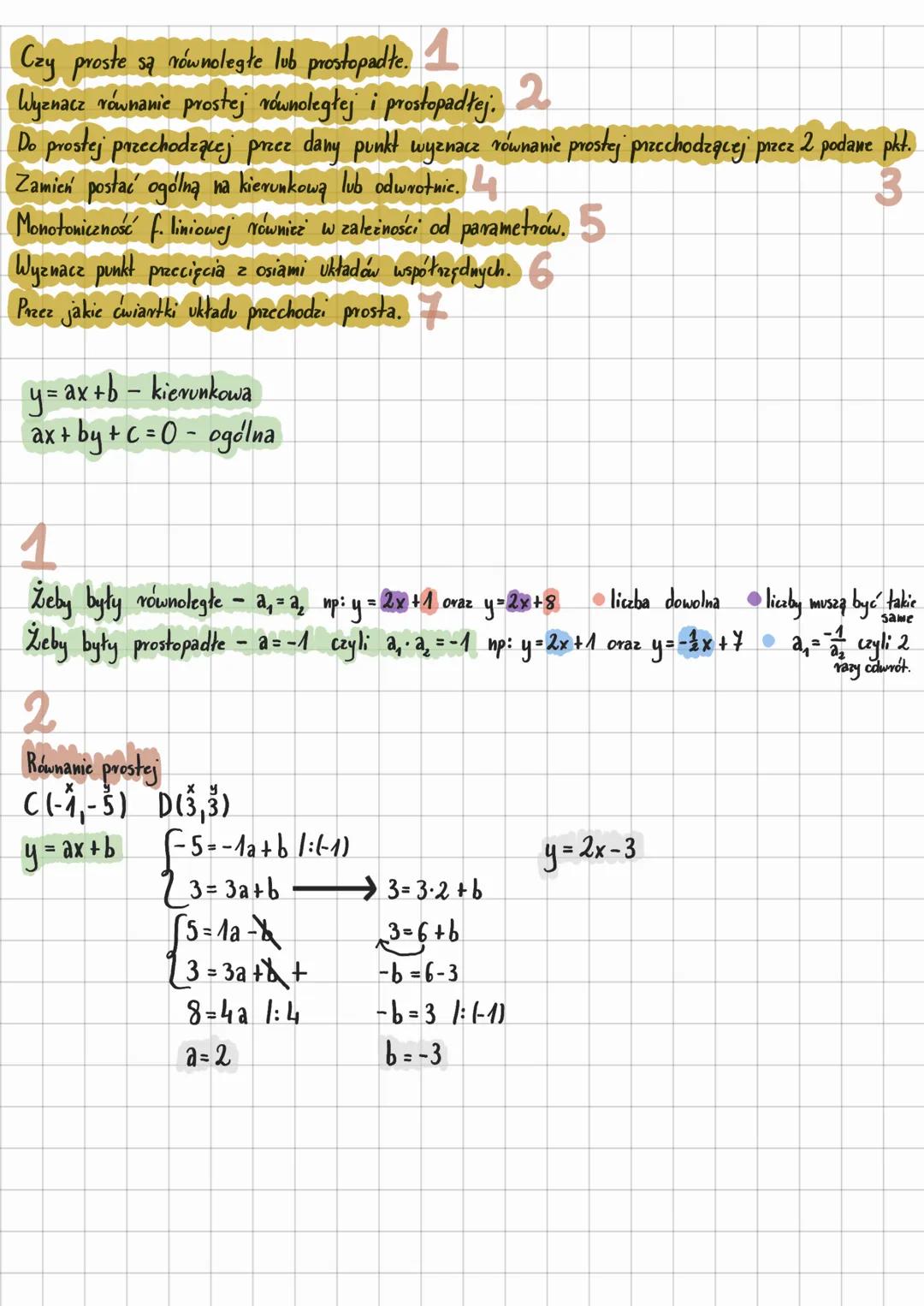 Czy proste są równoległe lub prostopadte. 1
Wyznacz równanie prostej równoległej i prostopadłej. 2
Do prostej przechodzącej przez dany punkt