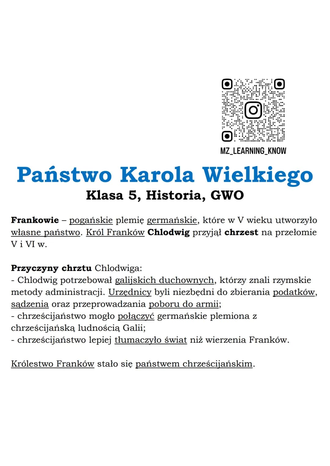 O
MZ_LEARNING_KNOW
Państwo Karola Wielkiego
-
Klasa 5, Historia, GWO
Frankowie pogańskie plemię germańskie, które w V wieku utworzyło
własne