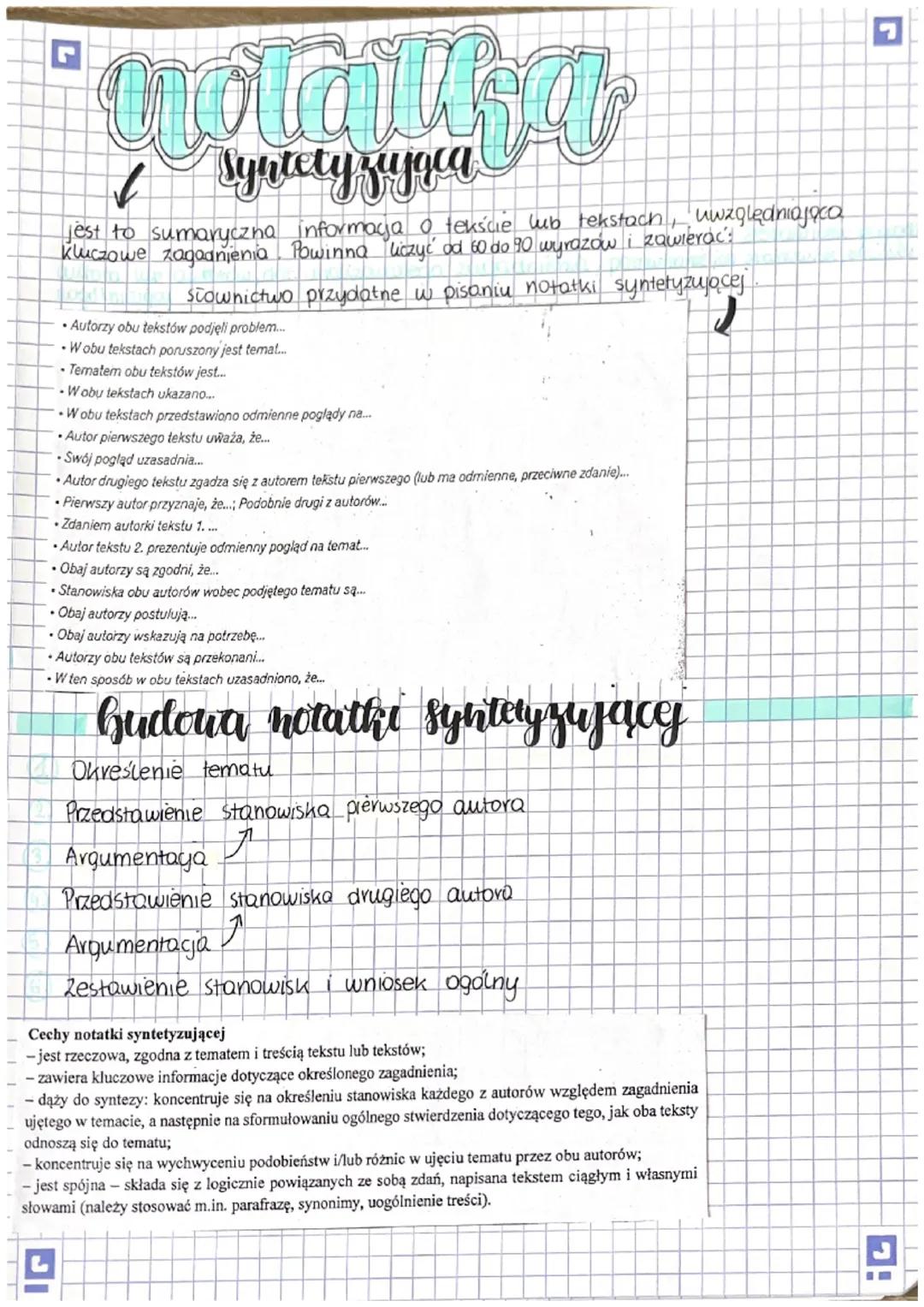 notalker
Syntetyzująca
jest to sumaryczna informacja o tekście lub tekstach, uwzględniająca
Kluczowe zagadnienia. Powinna liczyć od 60 do 90