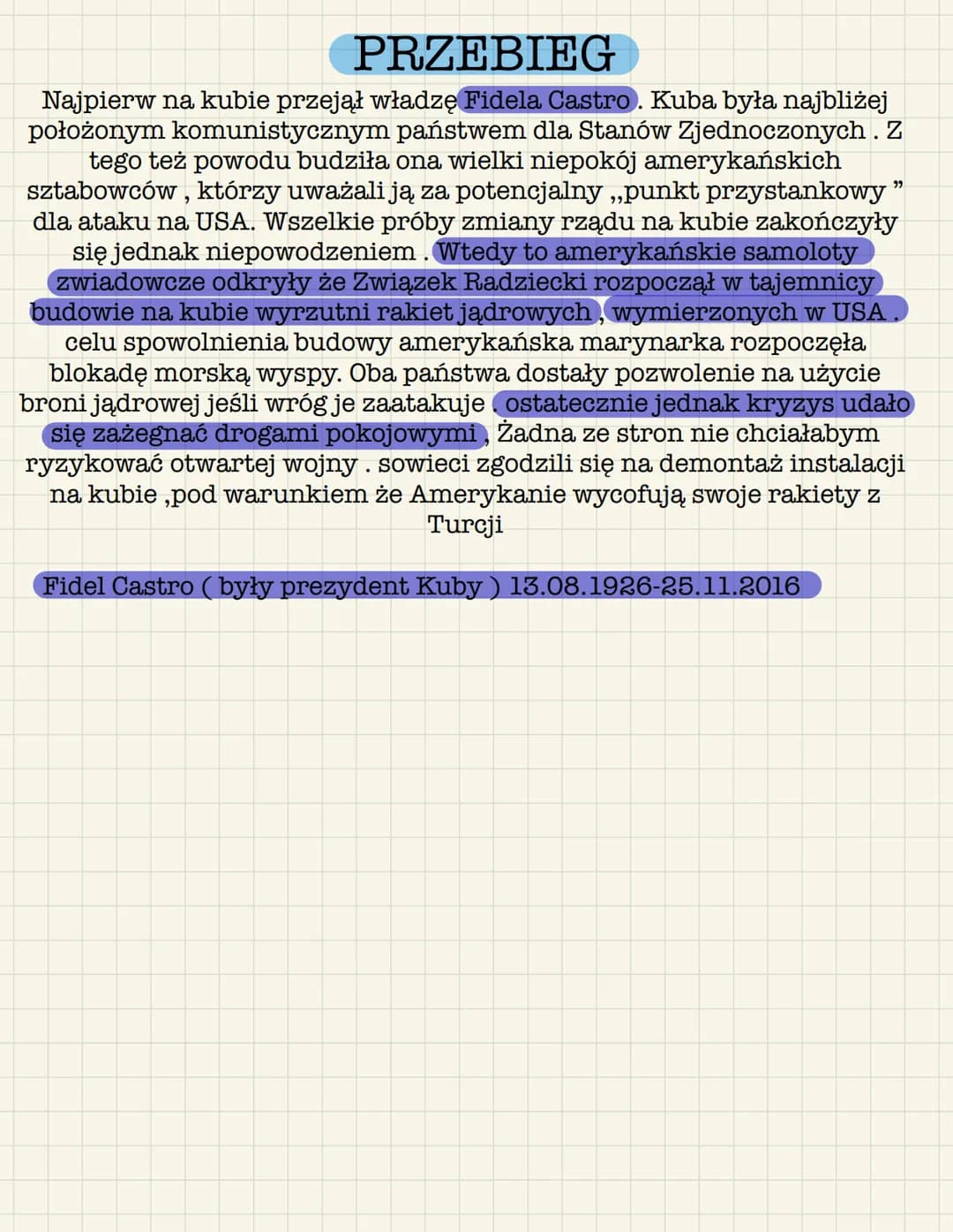 KRYZYS KUBAŃSKI
Czyli świat na skraju wojny nukrealnej
Data: 16 października -29 października 1962
Miejsce :Kuba
Przyczyna: Rozmieszczenie r