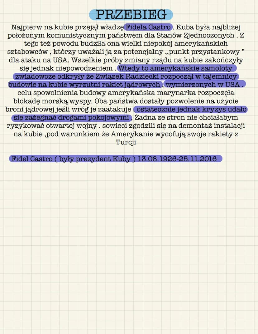 KRYZYS KUBAŃSKI
Czyli świat na skraju wojny nukrealnej
Data: 16 października -29 października 1962
Miejsce :Kuba
Przyczyna: Rozmieszczenie r