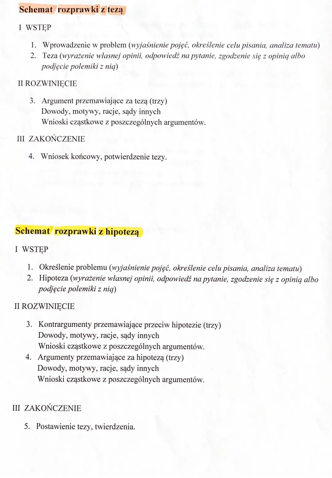 Schemat rozprawki z tezą
I WSTĘP
1. Wprowadzenie w problem (wyjaśnienie pojęć, określenie celu pisania, analiza tematu)
2. Teza (wyrażenie w