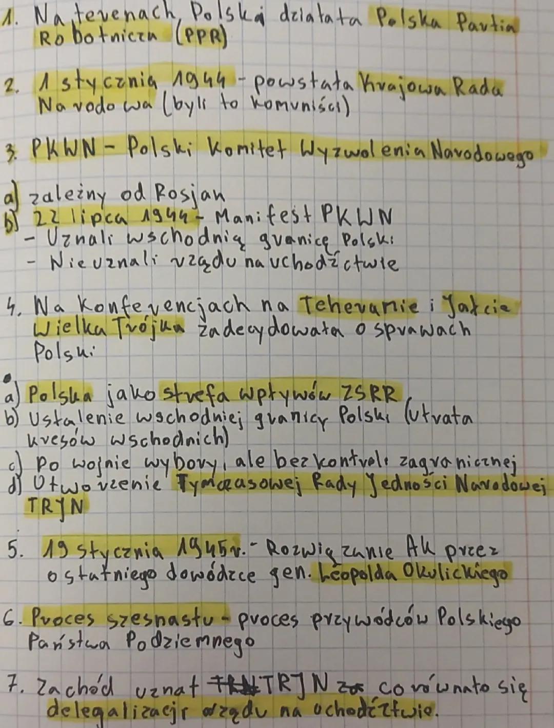 1. Na terenach Polska działata Polska Partia
Robotnicza (PPR)
2. 1 stycznia 1944 - powstała Krajowa Rada
Na vodo wa byli to komunises)
3. PK