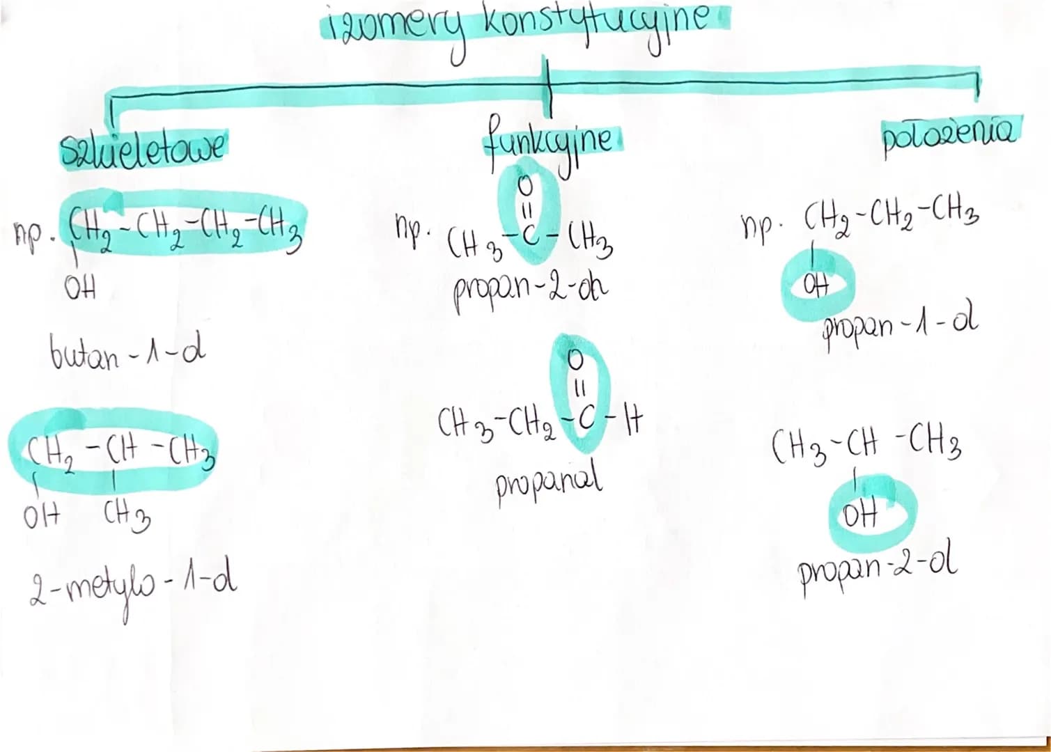 Szkieletowe
np. CH₂ - CH ₂ -CH ₂ -CH ₂
OH
butan -1-d
CH₂-CH-CH₂₂
OH CH3
2-metylo-1-d
igomery konstytucyjne
funkcyine
np. (H 3-C-(H₂₂
propan-