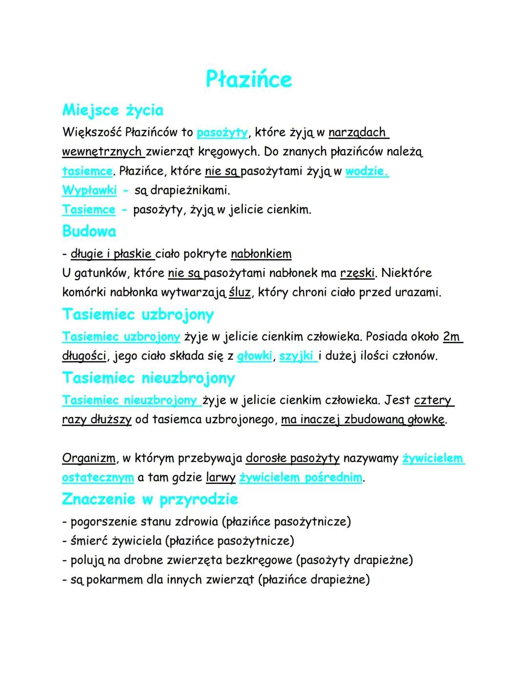 # Płazińce

## Miejsce życia

Większość Płazińców to pasożyty, które żyją w narządach
wewnętrznych zwierząt kręgowych. Do znanych płazińców 