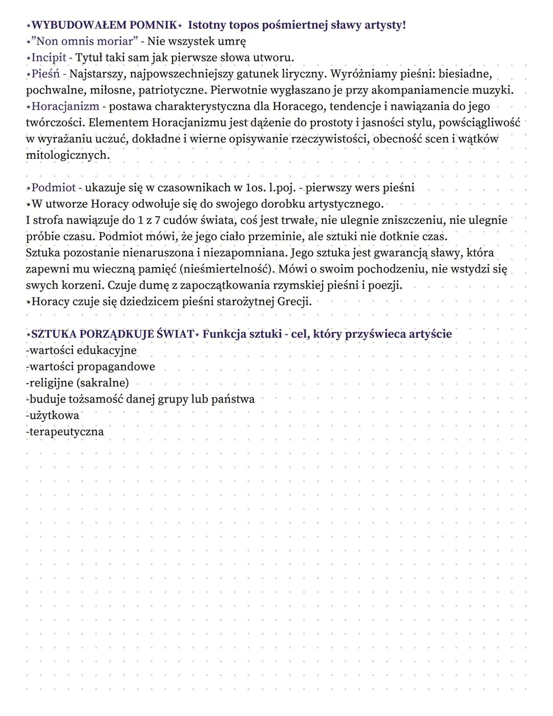 # Piesni Horacego

*   Horacy (65-8r.p.n.e.) Żył za czasów Oktawiana Augusta. Syn wyzwolonego niewolnika.
Otrzymał majątek, dzięki któremu m