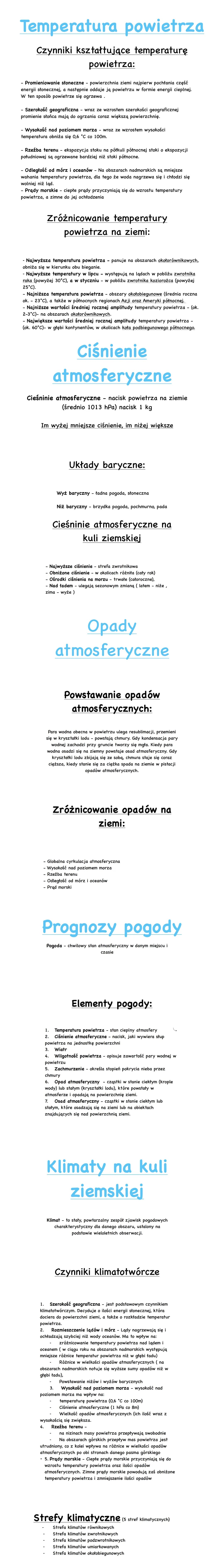 Temperatura powietrza
Czynniki kształtujące temperaturę
powietrza:
Promieniowanie słoneczne - powierzchnia ziemi najpierw pochłania część
en