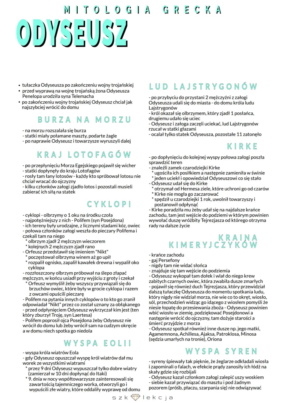 MITOLOGIA
ODYSEUSZ
• tułaczka Odyseusza po zakończeniu wojny trojańskiej
• przed wyprawą na wojnę trojańską żona Odyseusza
Penelopa urodziła