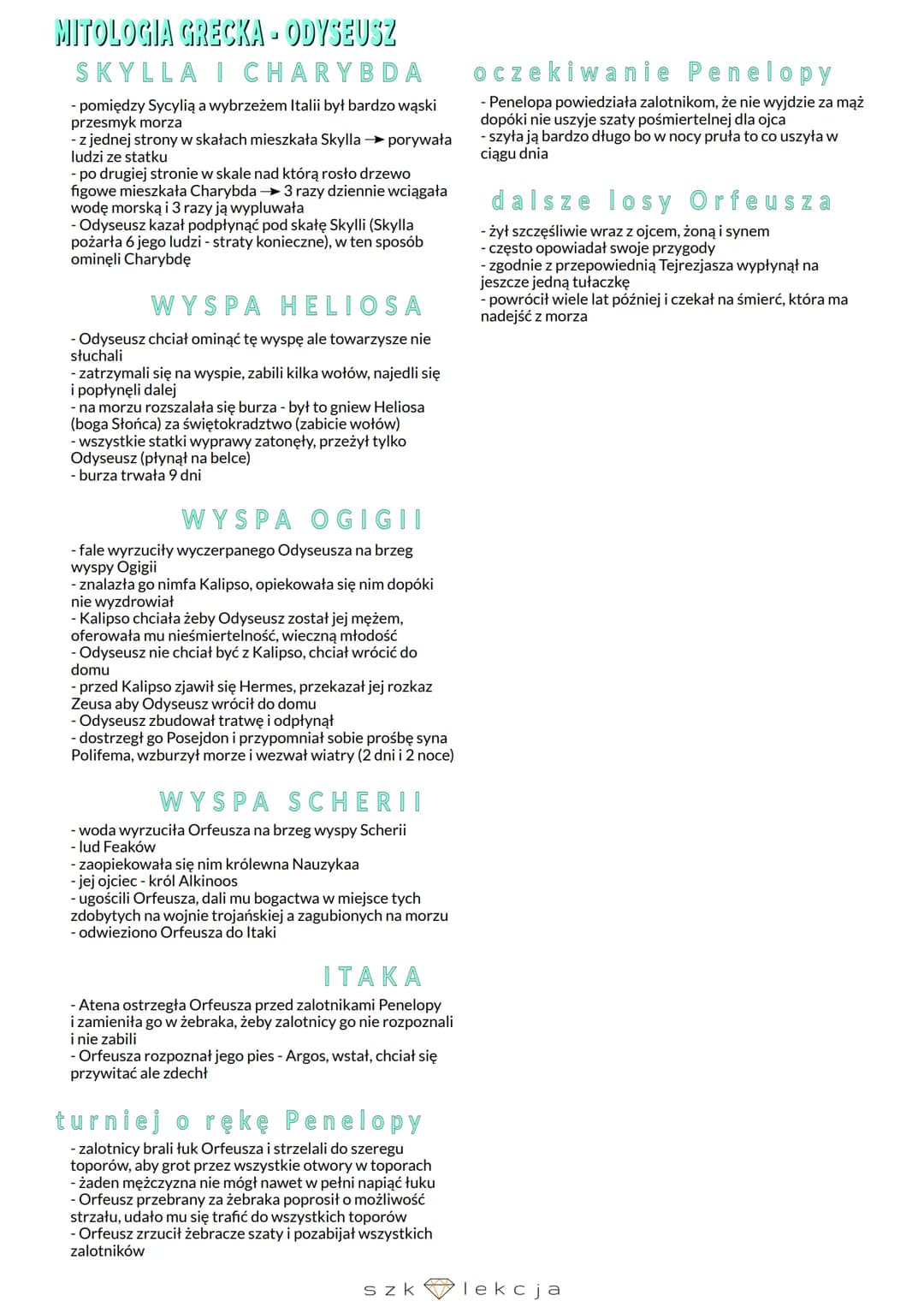 MITOLOGIA
ODYSEUSZ
• tułaczka Odyseusza po zakończeniu wojny trojańskiej
• przed wyprawą na wojnę trojańską żona Odyseusza
Penelopa urodziła