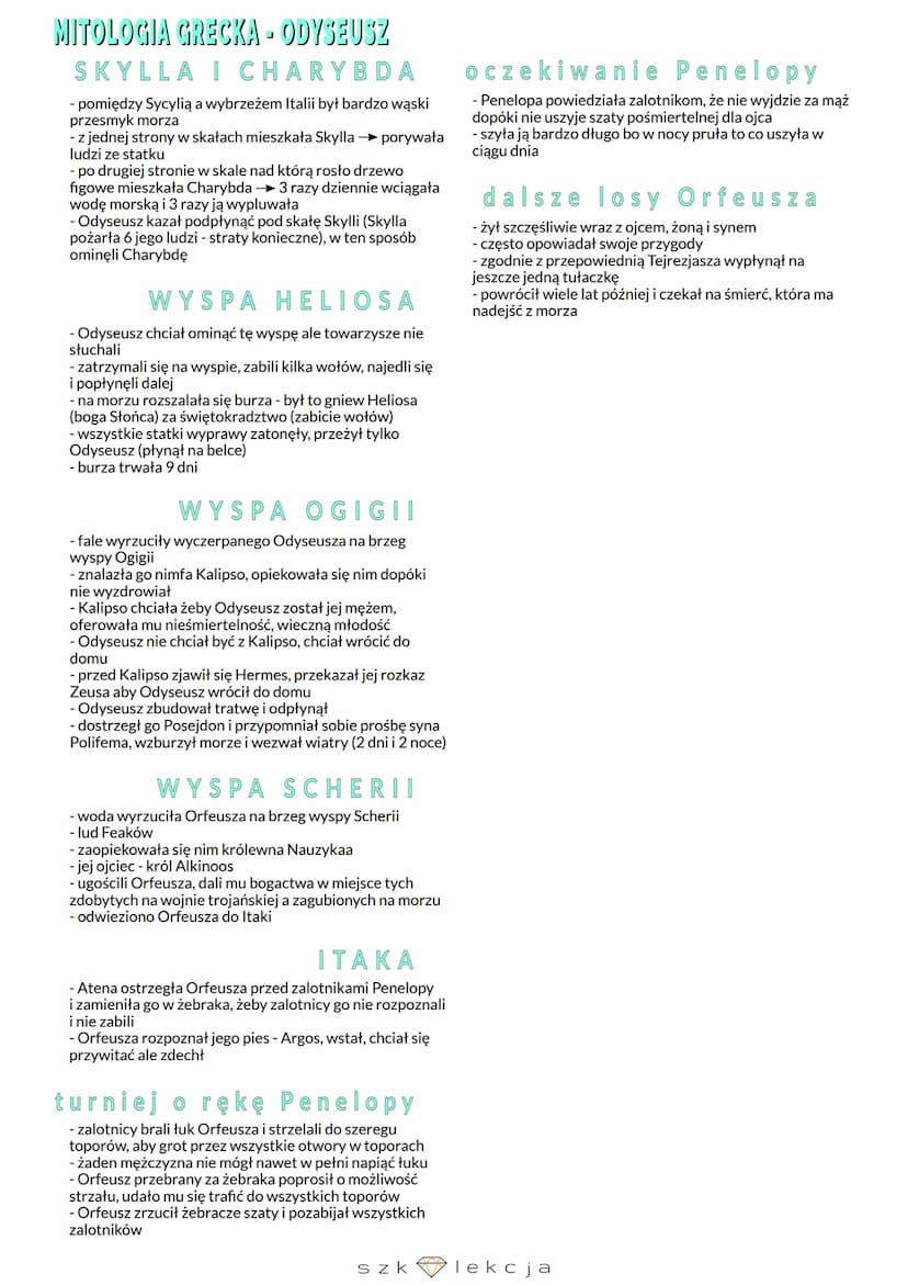 MITOLOGIA
ODYSEUSZ
• tułaczka Odyseusza po zakończeniu wojny trojańskiej
• przed wyprawą na wojnę trojańską żona Odyseusza
Penelopa urodziła