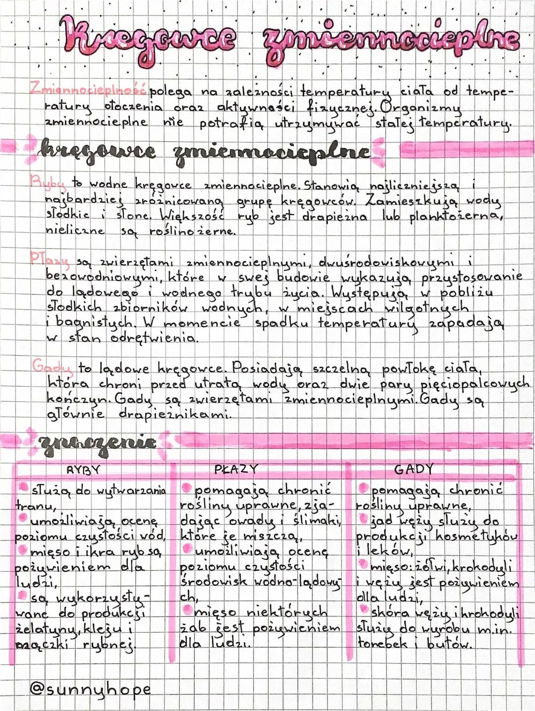 Kręgowce zmiennocieplne - Test, Sprawdzian klasa 6, Ryby i Przykłady