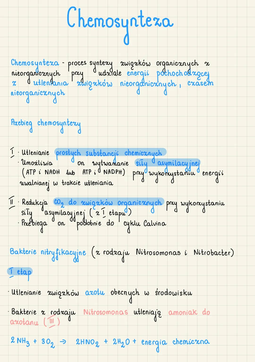 Chemosynteza
Chemosyntexa - proces syntexy związków organicznych
nieorganicznych przy udziale energii pothochodzącej
I utlenkania zwigxków n