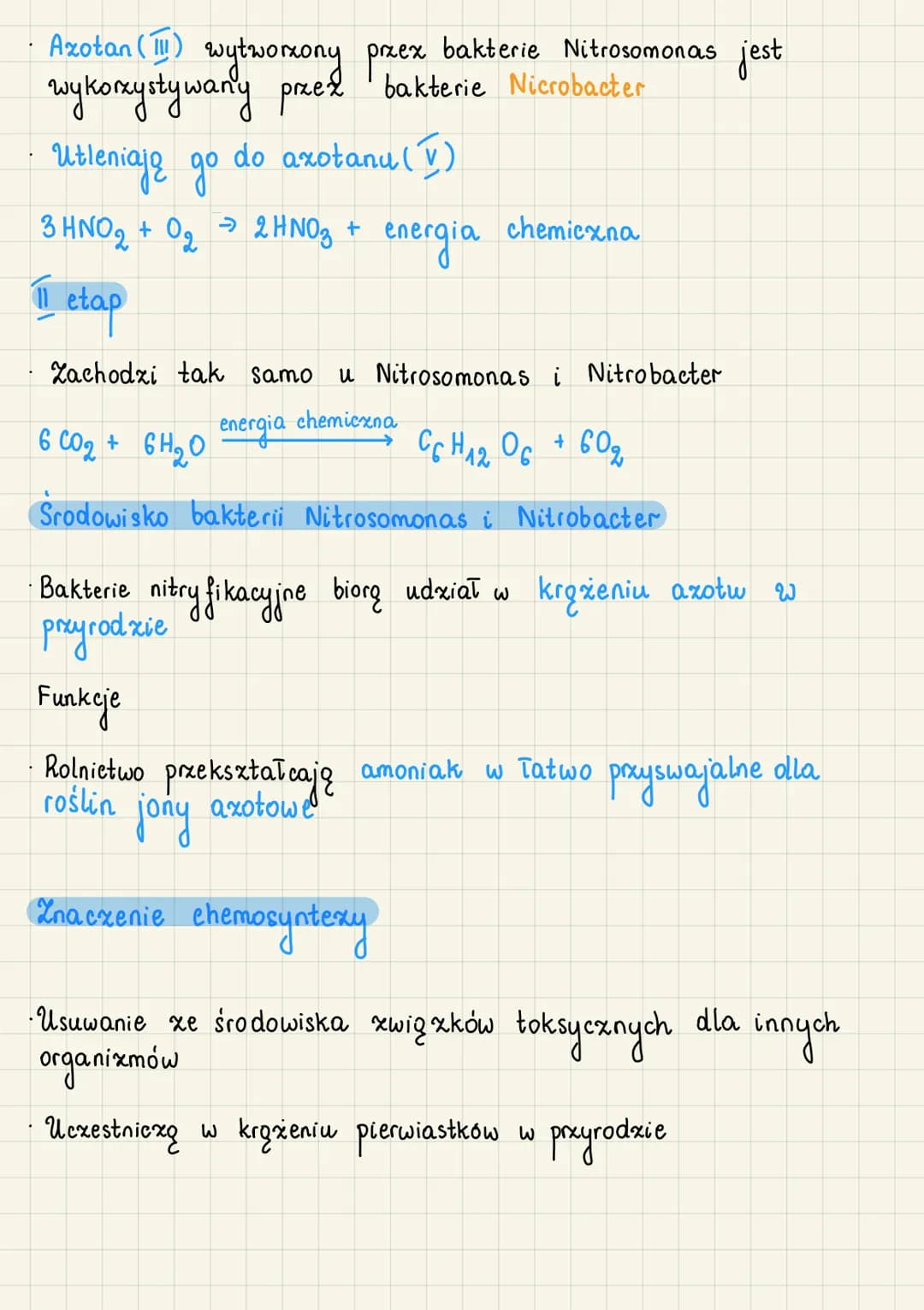 Chemosynteza
Chemosyntexa - proces syntexy związków organicznych
nieorganicznych przy udziale energii pothochodzącej
I utlenkania zwigxków n