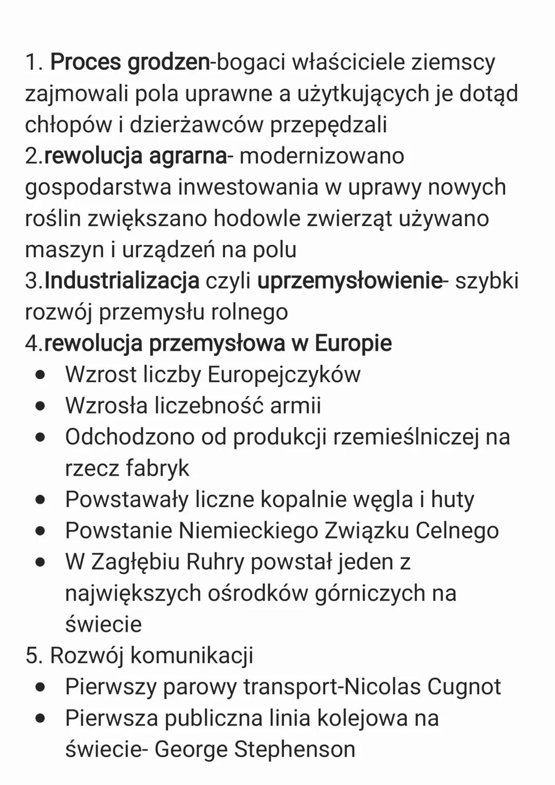 1. Proces grodzen-bogaci właściciele ziemscy
zajmowali pola uprawne a użytkujących je dotąd
chłopów i dzierżawców przepędzali
2.rewolucja ag