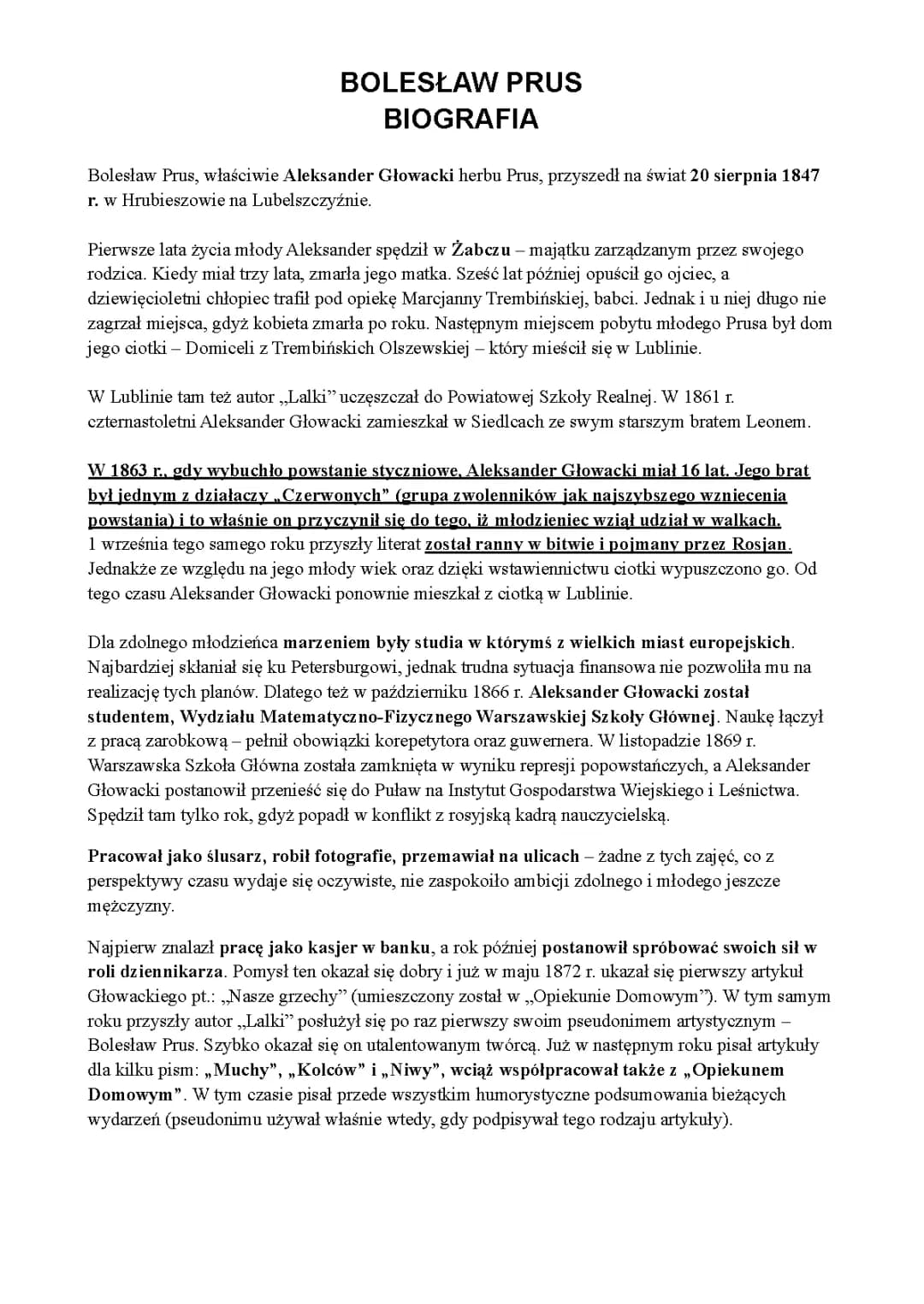 Bolesław Prus - Krótka Biografia i Twórczość Literacka