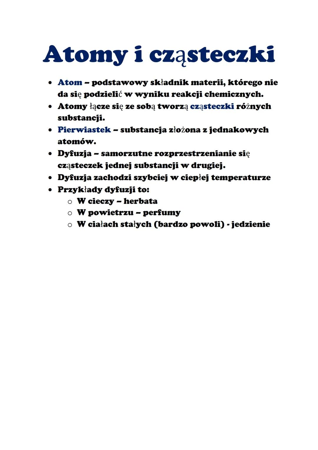 Atomy i cząsteczki
• Atom - podstawowy składnik materii, którego nie
da się podzielić w wyniku reakcji chemicznych.
• Atomy łącze się ze sob