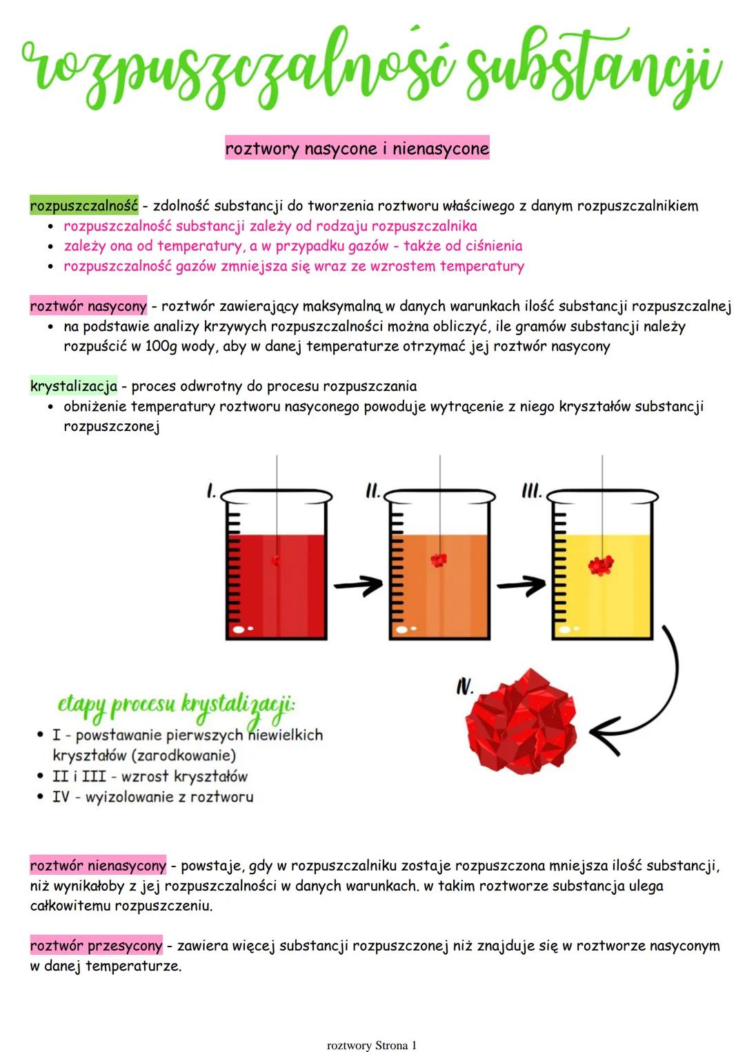 rozpuszczalność substancji
rozpuszczalność - zdolność substancji do tworzenia roztworu właściwego z danym rozpuszczalnikiem
• rozpuszczalnoś