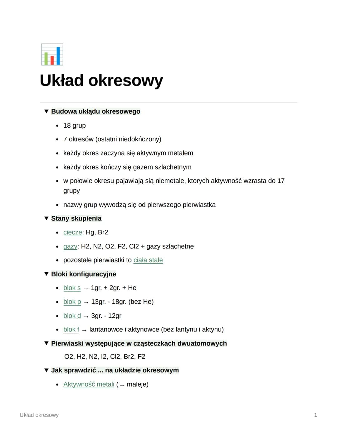 Układ okresowy
▾ Budowa ukłądu okresowego
• 18 grup
• 7 okresów (ostatni niedokńczony)
• każdy okres zaczyna się aktywnym metalem
• każdy ok