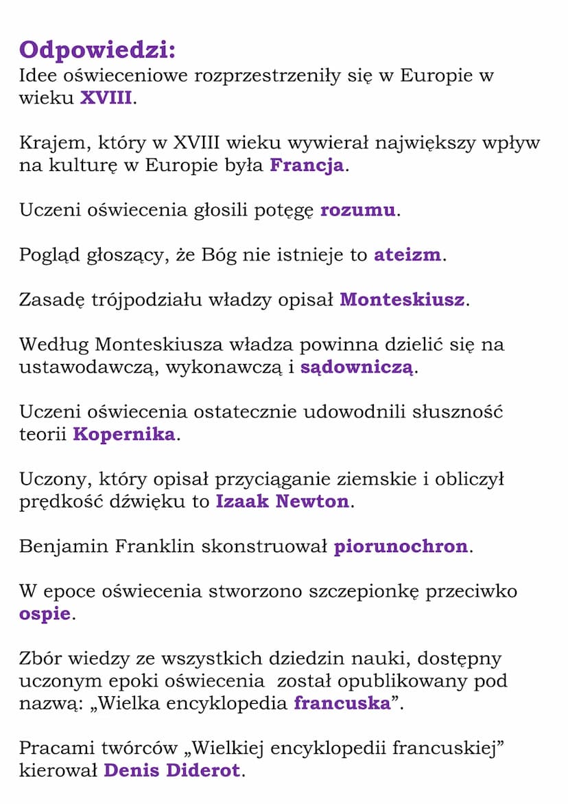 Oświecenie w Europie -
Test
Idee oświeceniowe rozprzestrzeniły się w Europie w
wieku
XVIII.
XVII.
XIX.
Krajem, który w XVIII wieku wywierał 