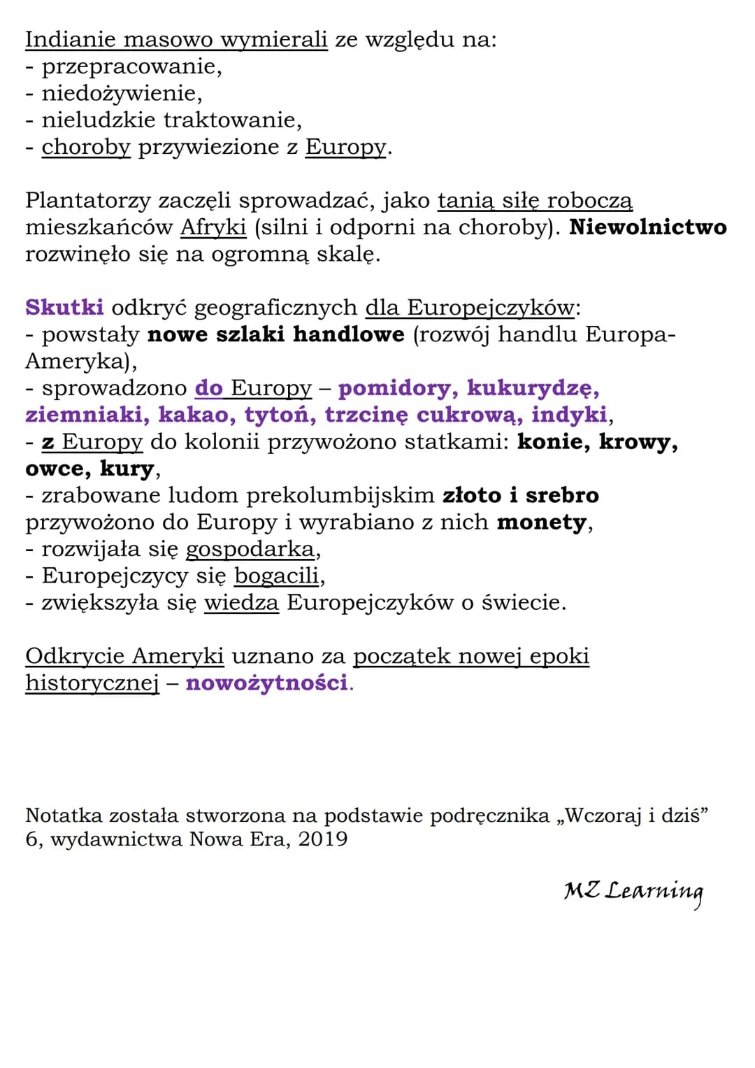Skutki odkryć
geograficznych
Kl 6, NE
1519-1521 - podbój państwa Azteków przez Hernána Corteza
1531-1533 - podbój państwa Inków przez Franci