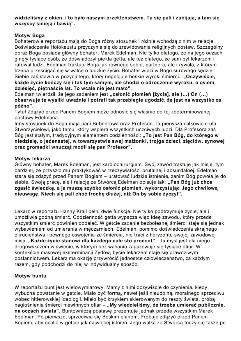 ZDĄŻYĆ PRZED PANEM BOGIEM
Motyw śmierci
,,Nic większego niż śmierć, zawsze chodziło przecież o śmierć, nigdy o życie (...) tam
wszystko było