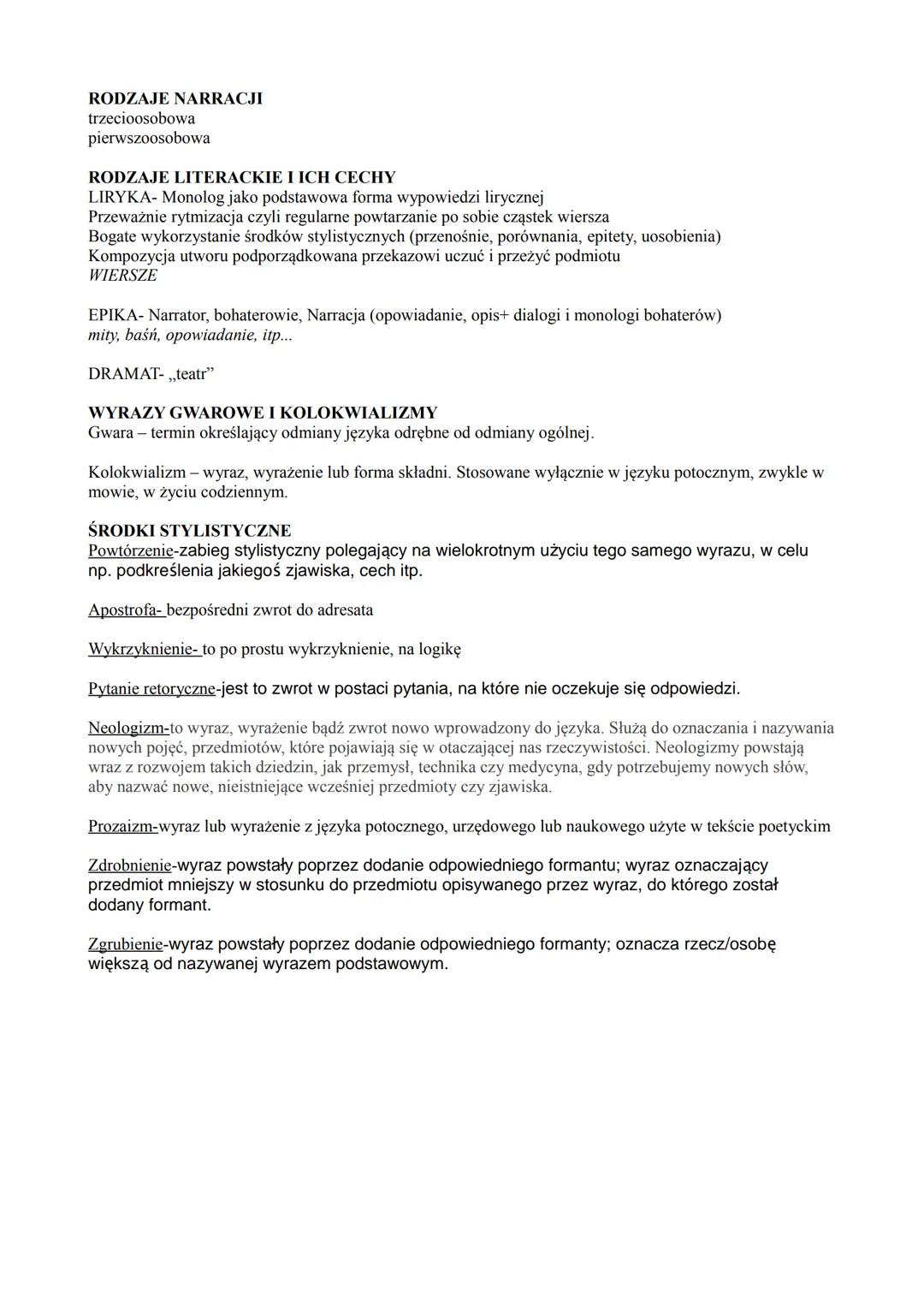 RODZAJE NARRACJI
trzecioosobowa
pierwszoosobowa
RODZAJE LITERACKIE I ICH CECHY
LIRYKA- Monolog jako podstawowa forma wypowiedzi lirycznej
Pr