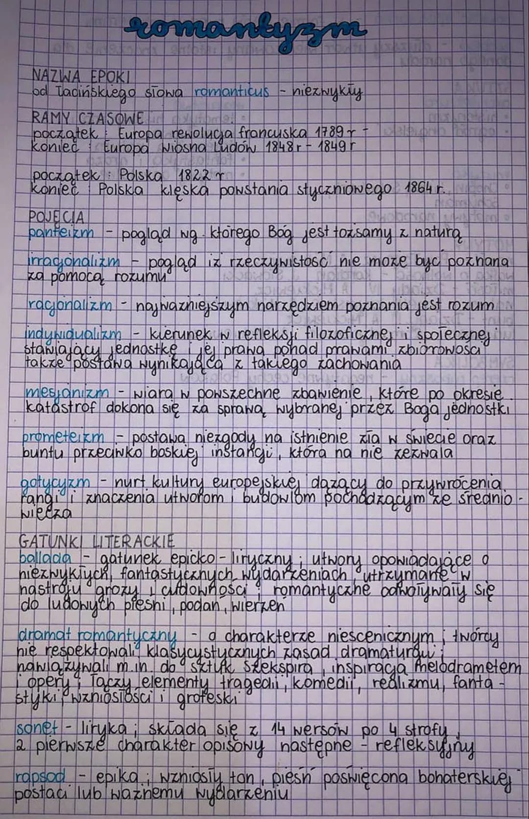 romantyzm
NAZINA ΕΡΌΚΙ
od Tacińskiego słowa romanticus
niezwykły
RAMY CZASOWE
początek Europa rewolucja francuska 1789 + - sald.or
konieč Eu