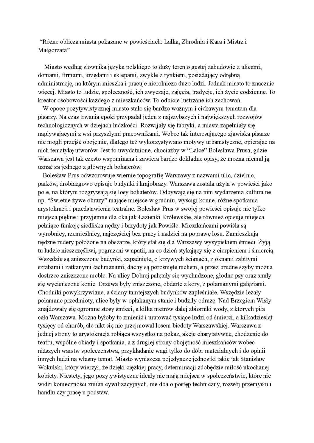 Motyw miasta w literaturze: Lalka, Zbrodnia i Kara, Mistrz i Małgorzata - przykłady i opisy