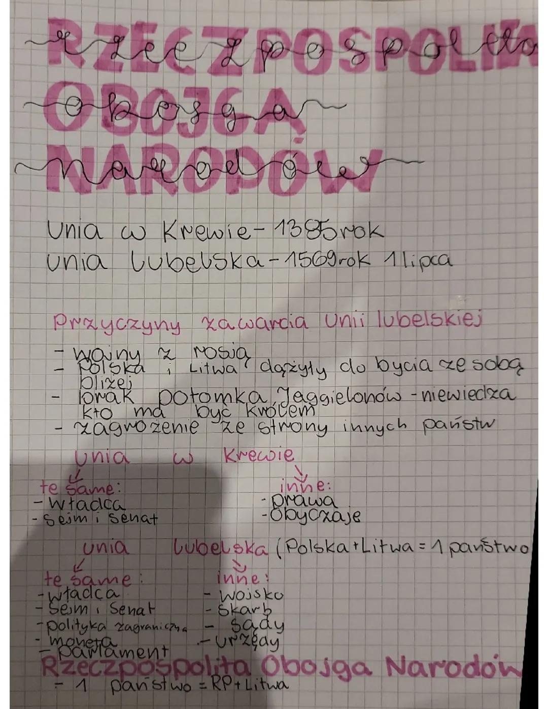 Rzeczpospolita Obojga Narodów - Klasa 6 Historia