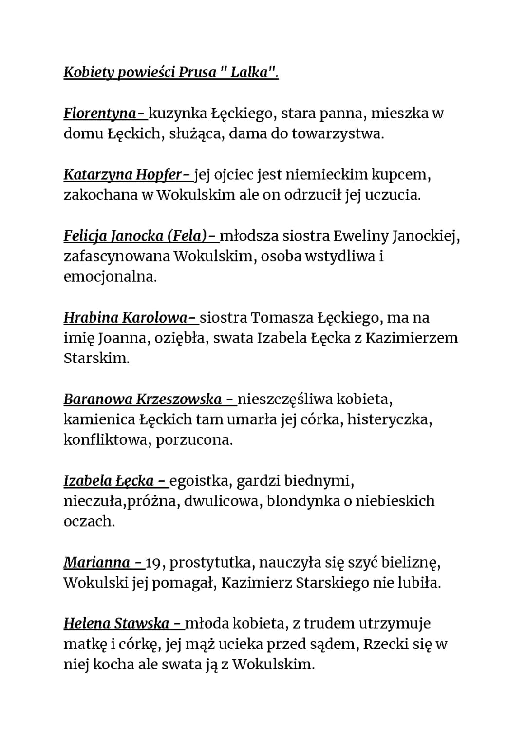 Kobiety w Lalce - Postacie i Ich Charakterystyki