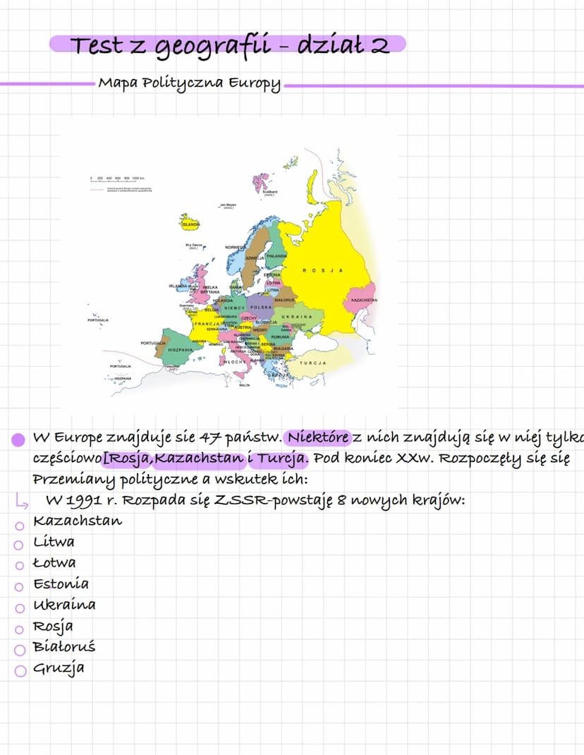 es by
Geografia Τοο
Test z geografii - dział 2
•Mapa Polityczna Europy.
0 200 400 600 800 1000 km
ΟΟΟΟ
www.f
PORTUGALIA
Litwa
o Łotwa
Estoni