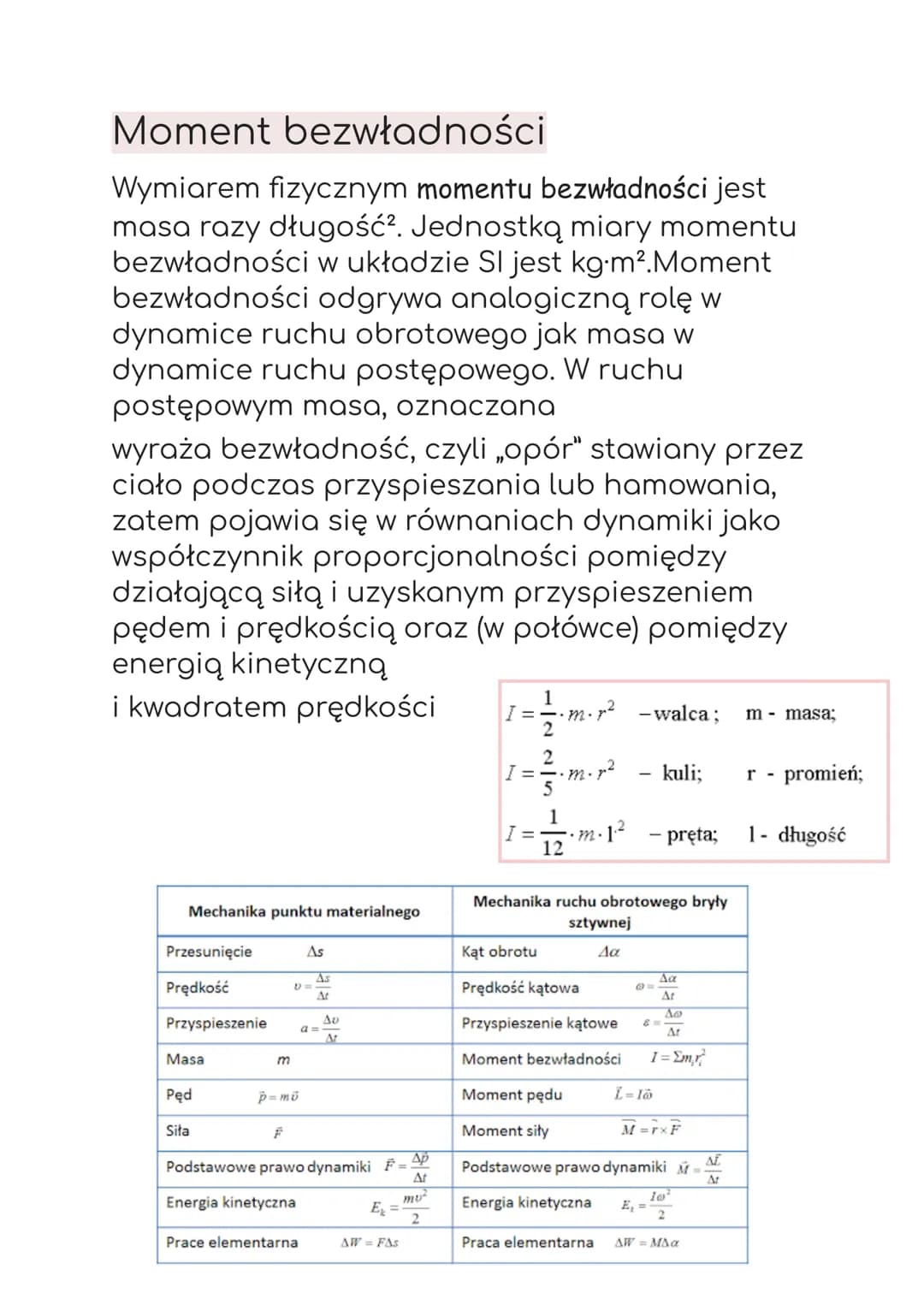 Bryla szlywna
Moment siły jest też nazywany inaczej
momentem obrotowym, a wektor wodzący
ramieniem siły.
Jednostką momentu siły jest niutono