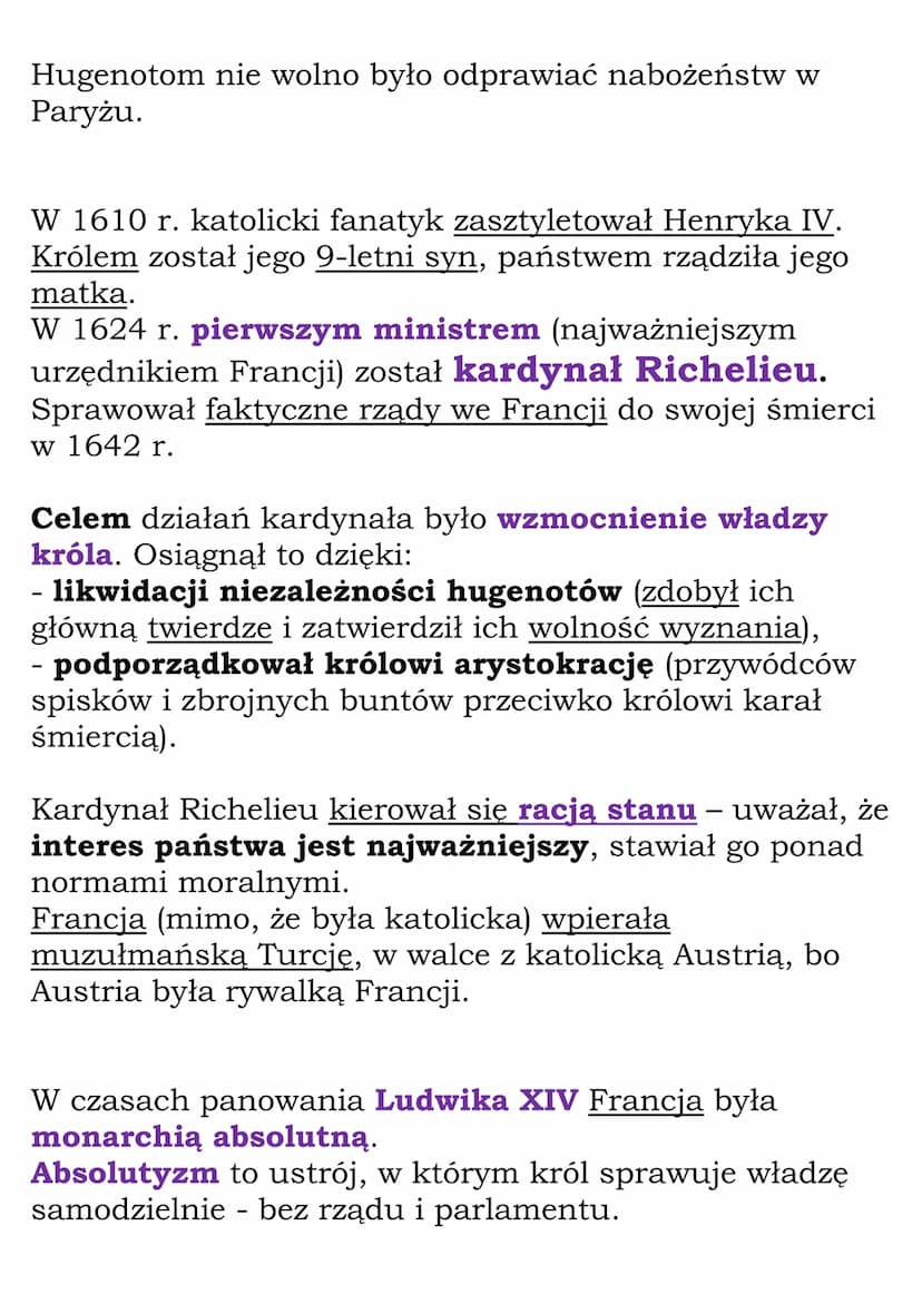 Absolutyzm we Francji
W latach 1562-1589 we Francji trwały wojny religijne
między katolikami a hugenotami.
hugenoci - francuscy wyznawcy kal