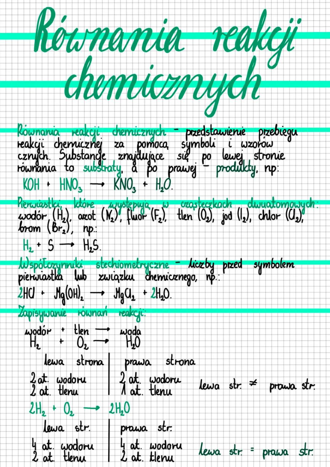 Równania reakcji chemicznych klasa 7: ćwiczenia, zadania, PDF i quiz