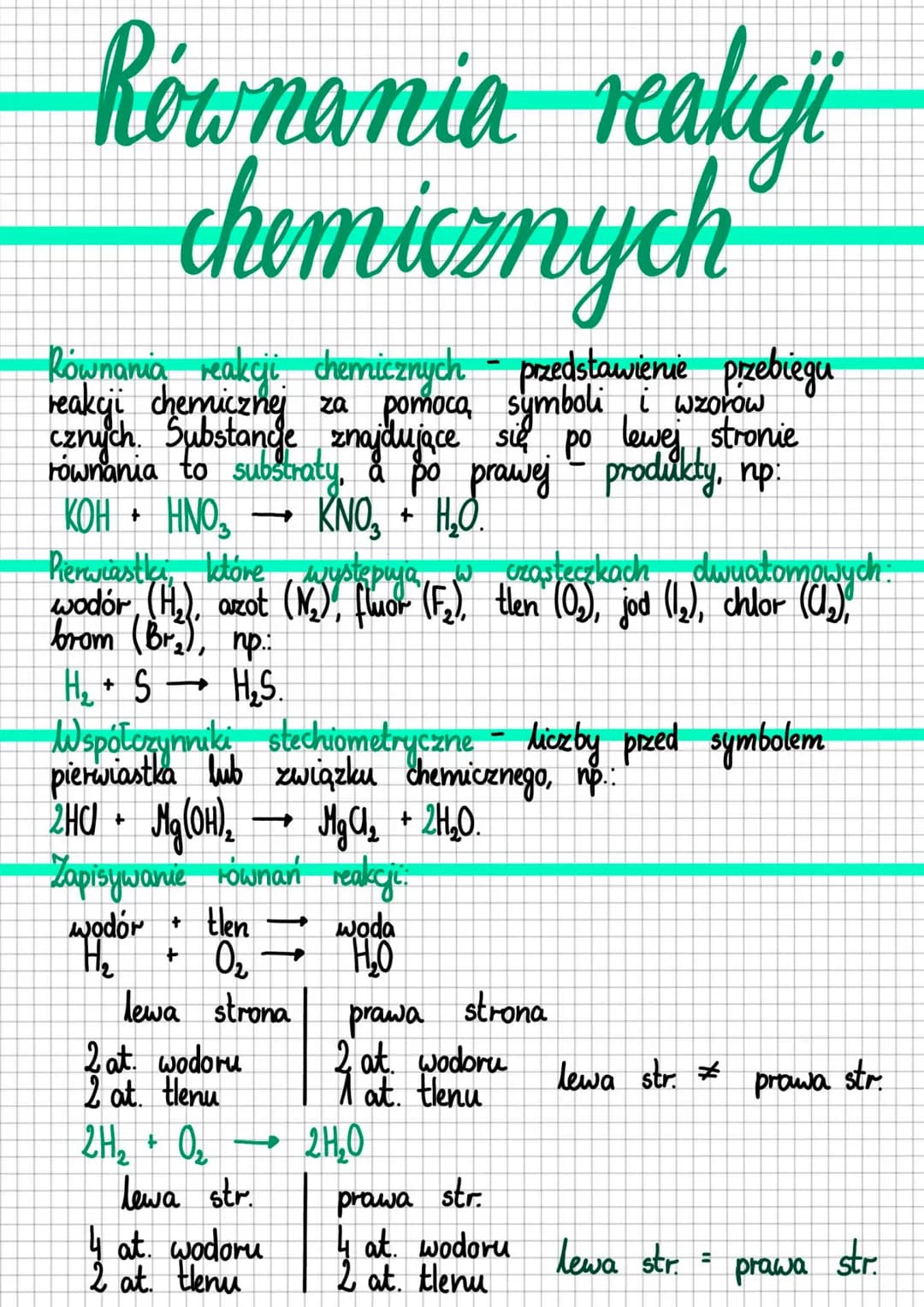 Równania reakcji
chemicznych
Równania reakcji chemicznych przedstawienie przebiegu
reakcji chemicznej za pomoca symboli i wzorow
cznych. Sub