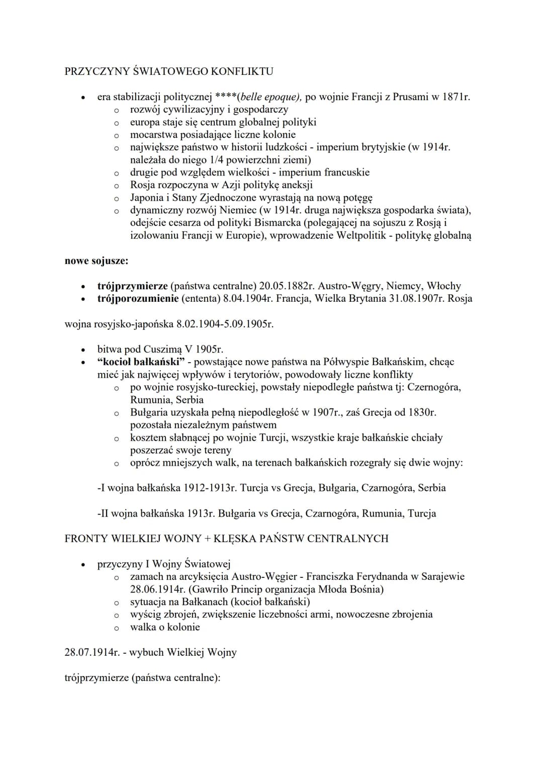 PRZYCZYNY ŚWIATOWEGO KONFLIKTU
era stabilizacji politycznej ****(belle epoque), po wojnie Francji z Prusami w 1871r.
O rozwój cywilizacyjny 