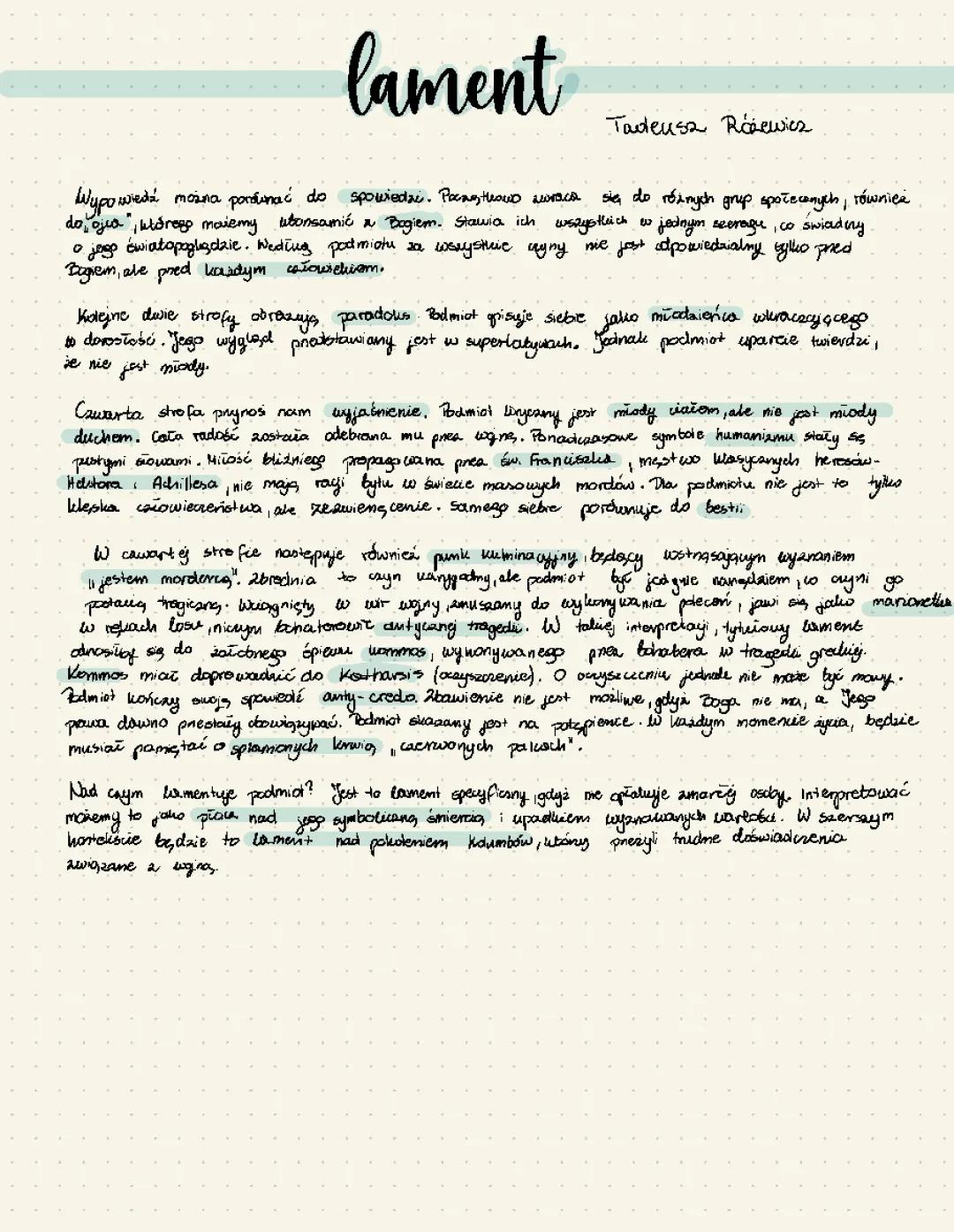 ,,lament” Tadeusz Różewicz 