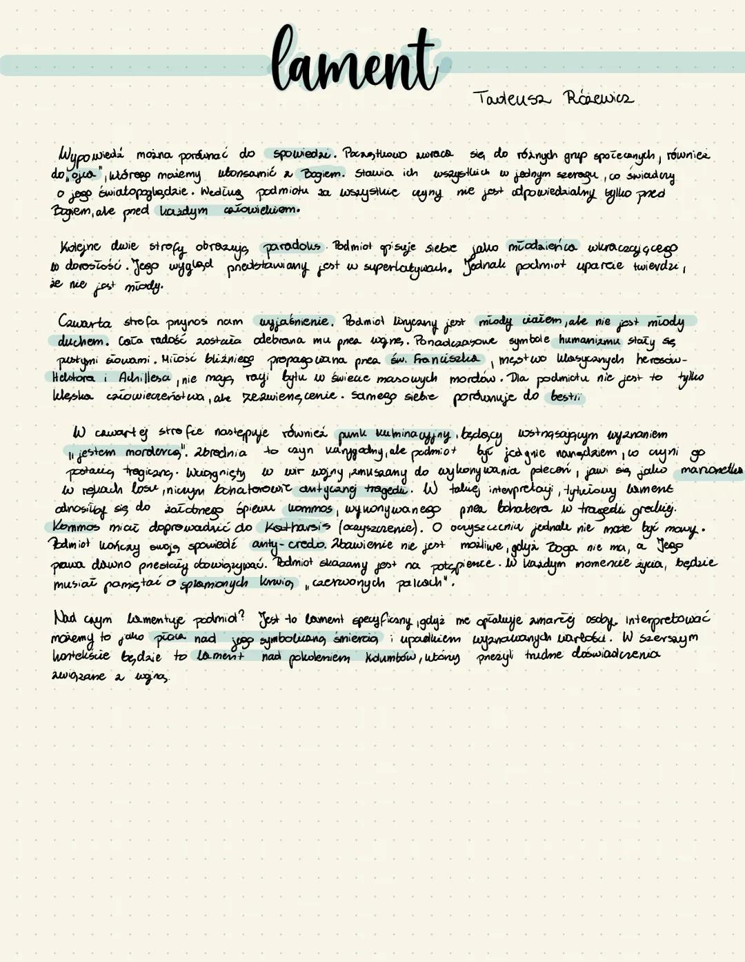 lament
Tadeusz Różewicz
można porównać do
spowiedai. Pocaдниошо могаса
Wypowiedź
się do różnych grup społecznych, również
do, jua", którego 