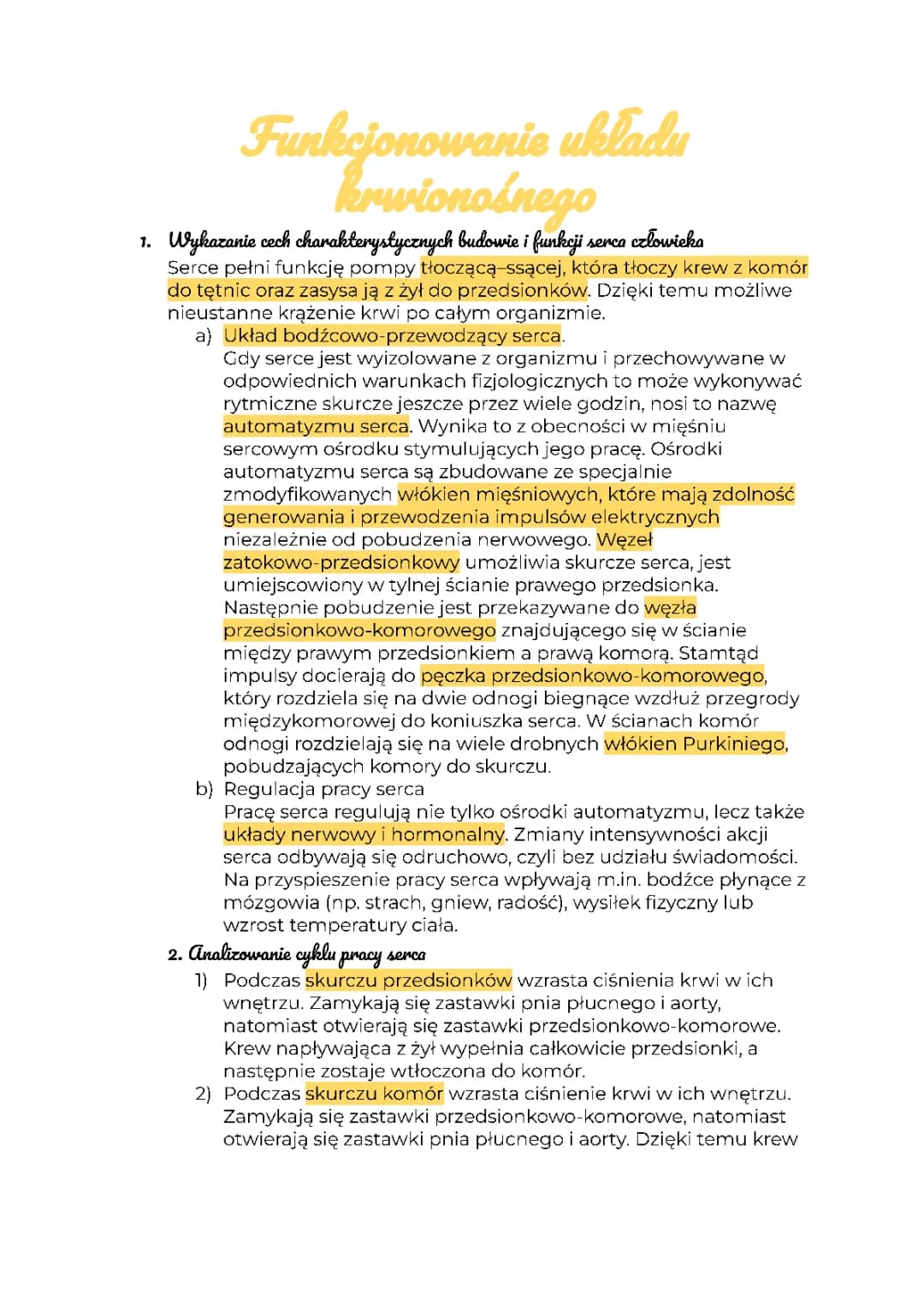 funkcjonowanie układu krwionośnego