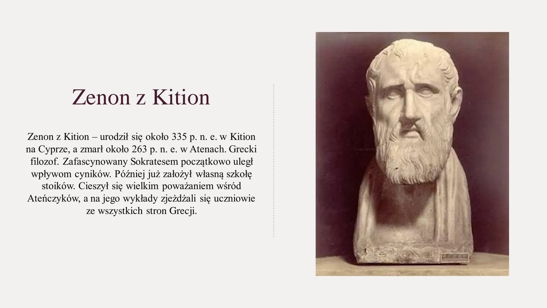 STOICYZM Stoicyzm
Stoicyzm - kierunek filozoficzny zakładający, że cnota pojmowana jako życie zgodnie
z zasadami rozumu i umiejętność godzen