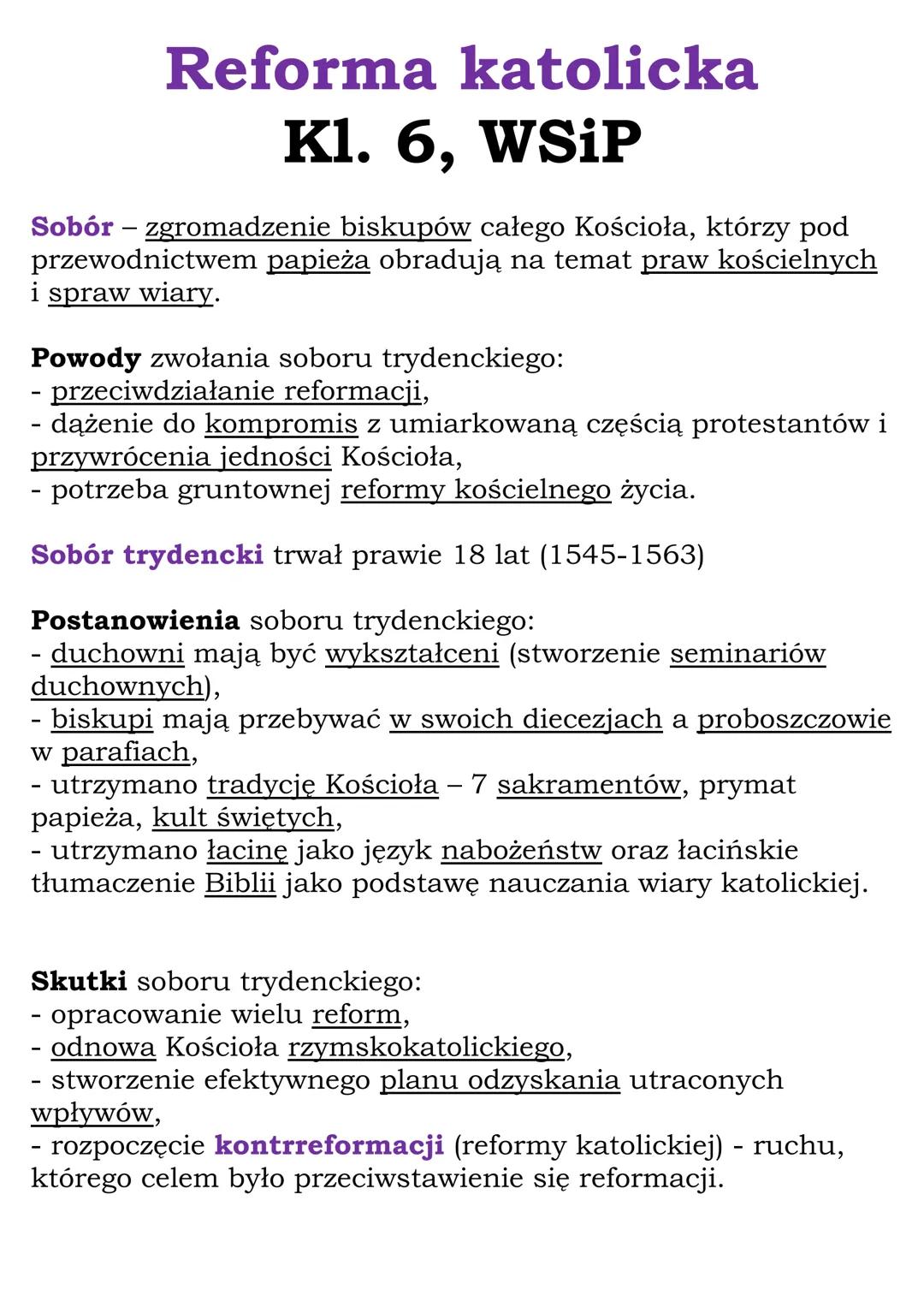 Reforma katolicka
Kl. 6, WSiP
Sobór - zgromadzenie biskupów całego Kościoła, którzy pod
przewodnictwem papieża obradują na temat praw koście