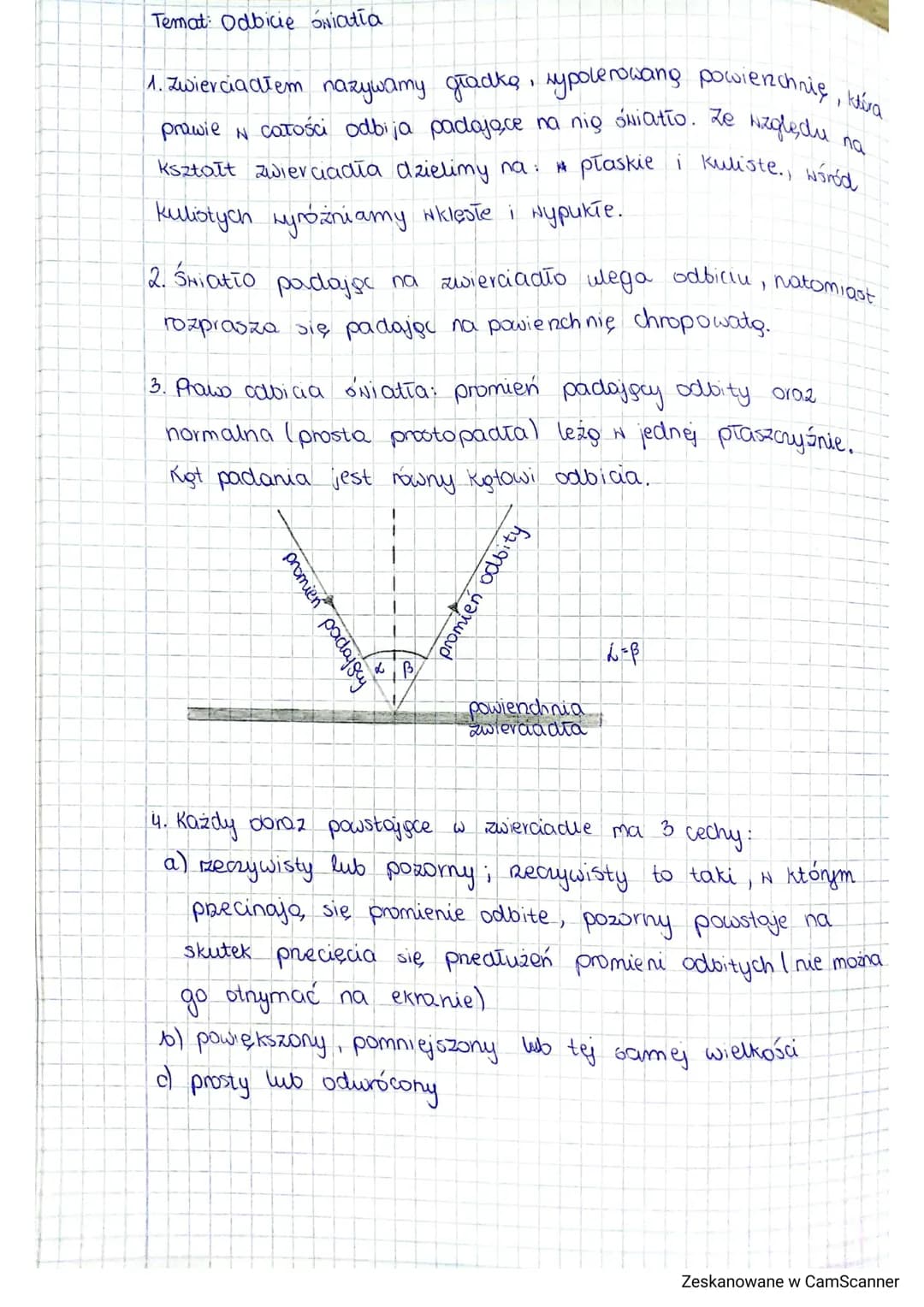 Temat Odbicie światła
1. Zwierciadłem nazywamy gładką, hypolerowang powierzchnię, która
prawie N całości odbija padające na nig Światło. Ze 