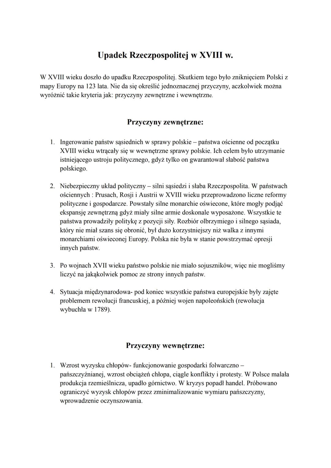 Upadek Rzeczpospolitej w XVIII w.
W XVIII wieku doszło do upadku Rzeczpospolitej. Skutkiem tego było zniknięciem Polski z
mapy Europy na 123