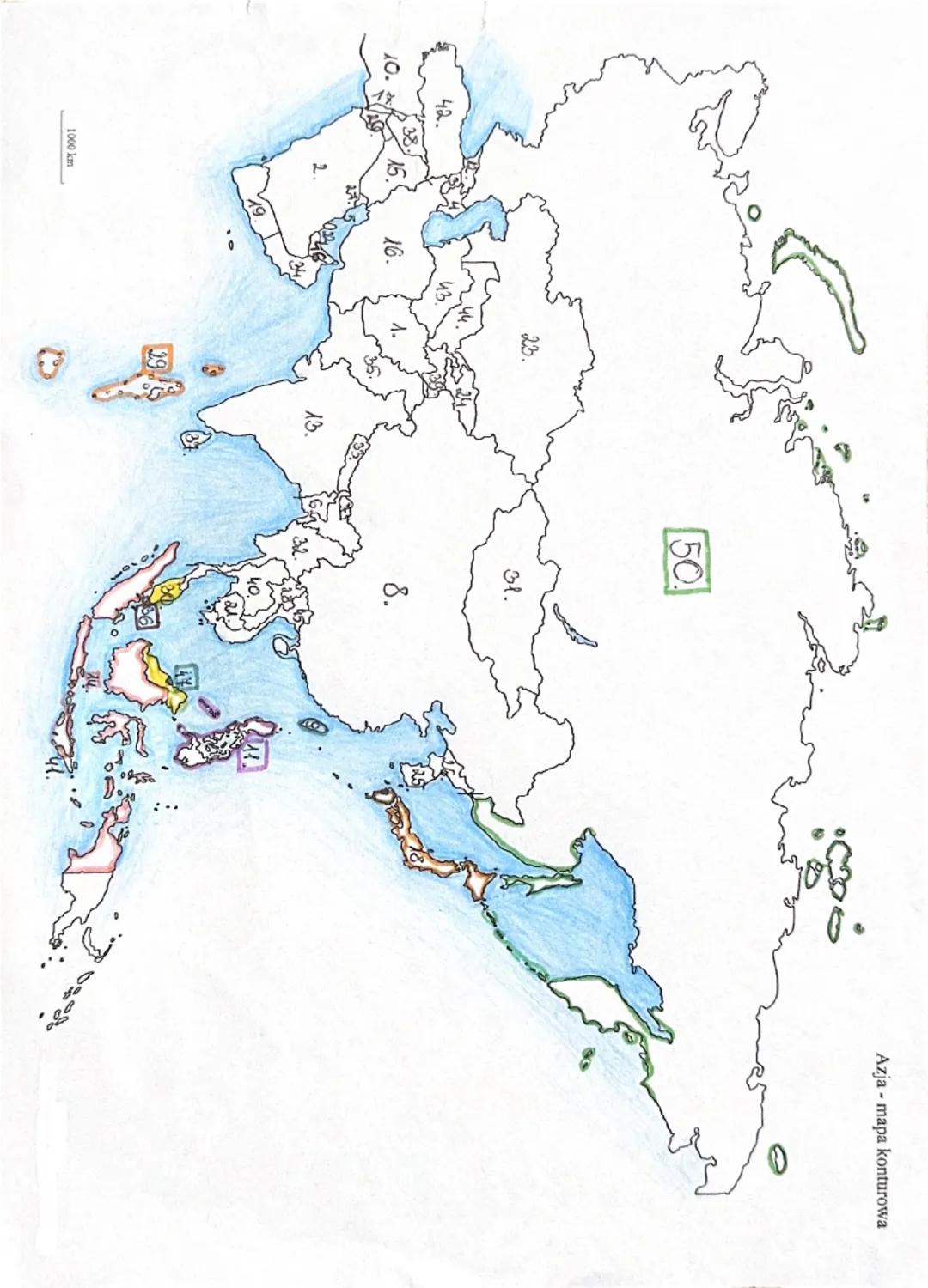 10.
42.
43.
15.
16.
1000 km
50
23.
ર.
13.
8.
Azja
- mapa konturowa 1. Afganistan, Kabul
2. Arabia Saudyjsha Ar-Rijad
3. Armenia, Evewan
4. A