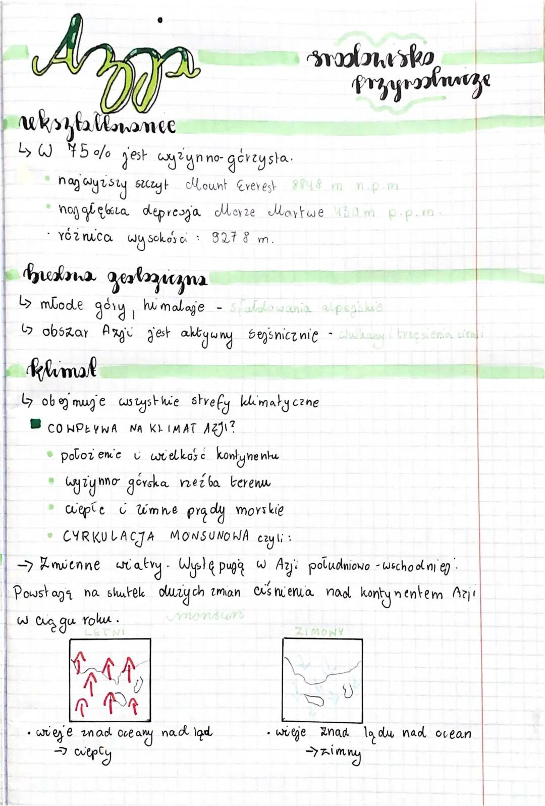 Środowisko przyrodnicze Azji klasa 8 | Kartkówka | Planeta Nowa PDF