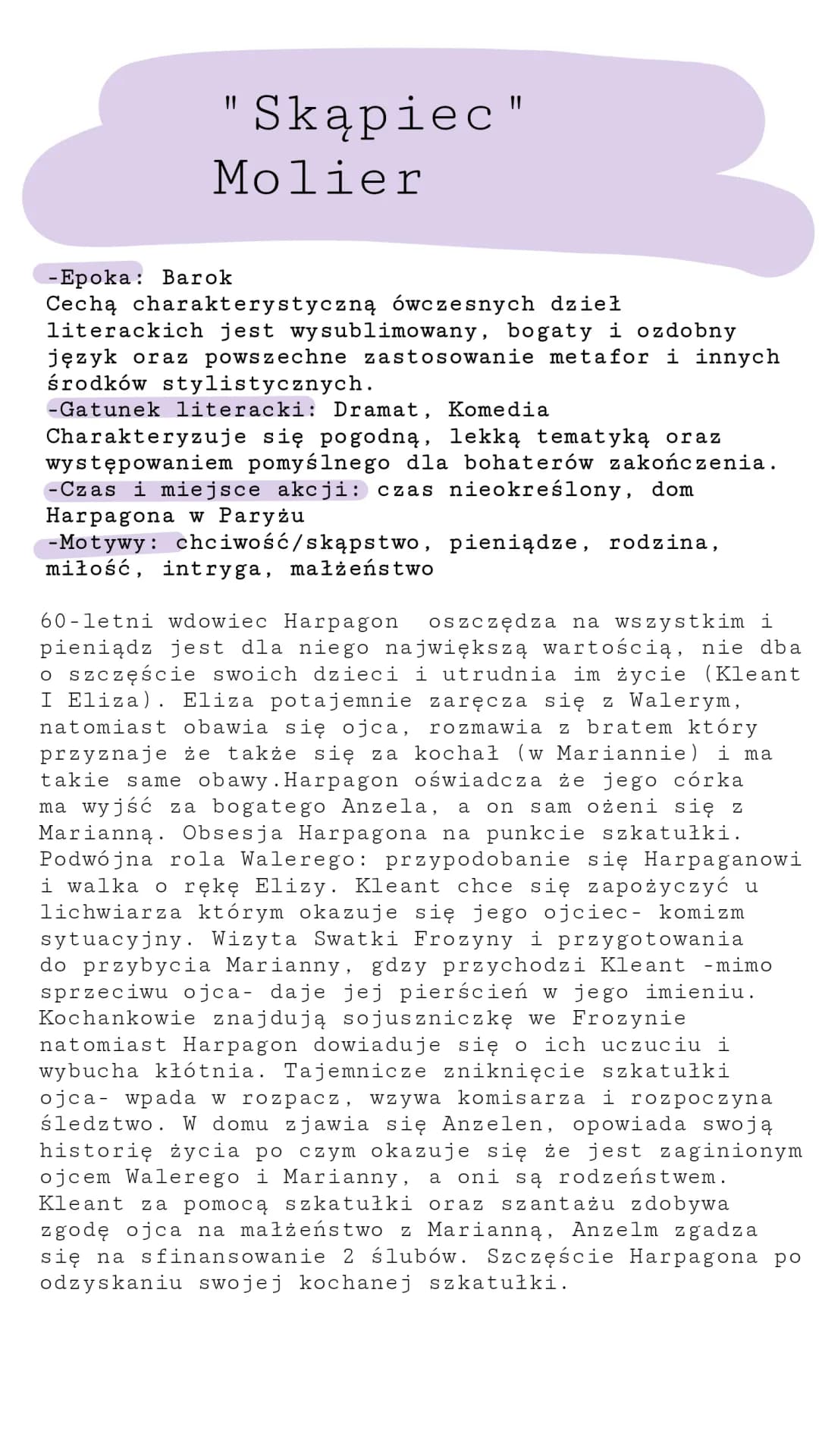 Matura ustna "Skąpiec" pytania jawne