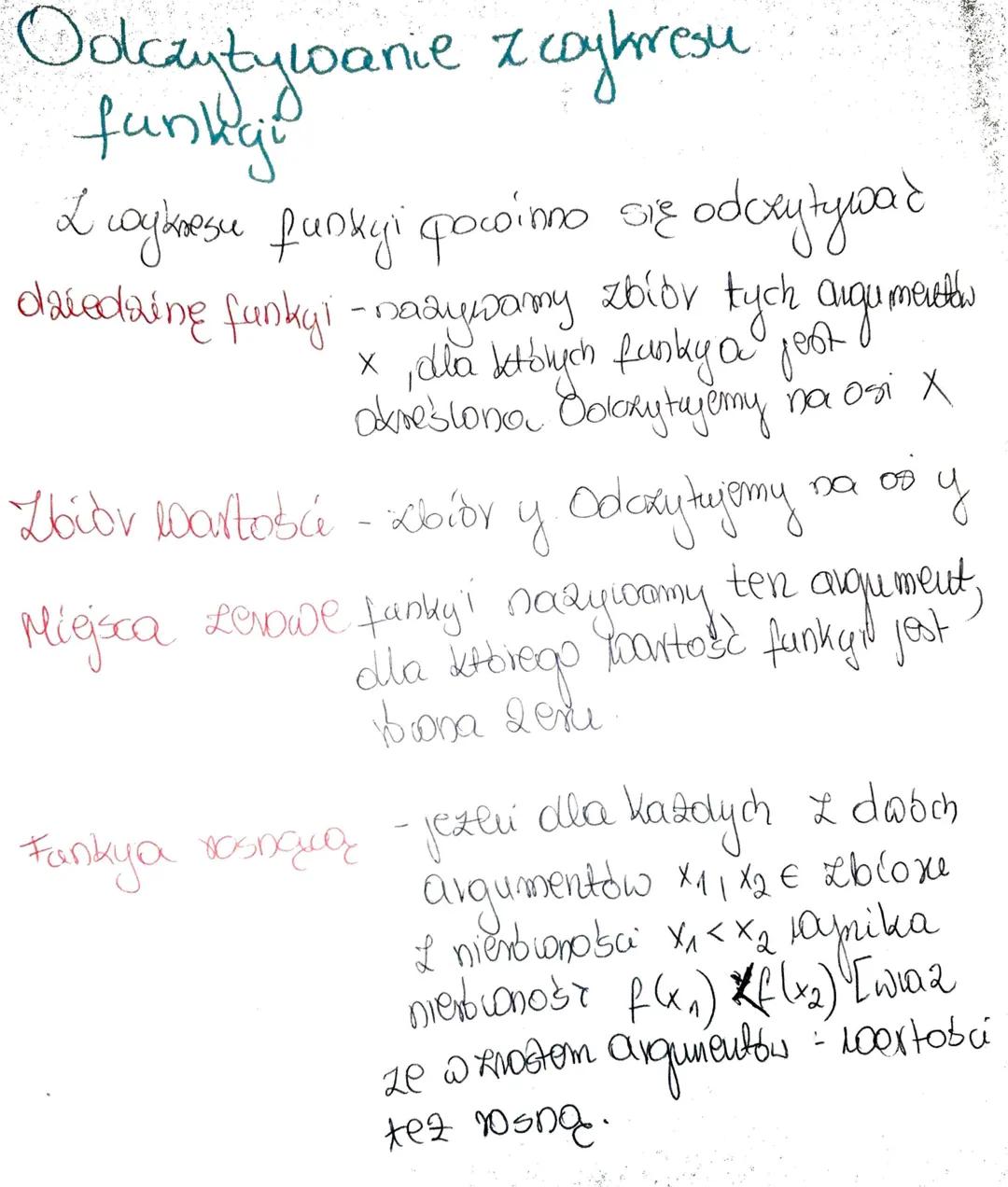 Odczytywanie z coykresu
funkyje
2 wykresu funkyi powinno się odcxytywać
datedzinę funkyi - nazywanny zbiór tych argumenthe
X, dla których fu