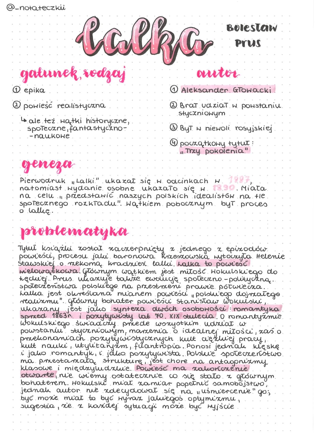 @_notateczkii
gatunek, rodzaj
Ⓒepika
lalka
powieść realistyczna
↳ale też wątki historyczne,
społeczne, fantastyczno-
-naukowe
11
Bolestaw
Pr